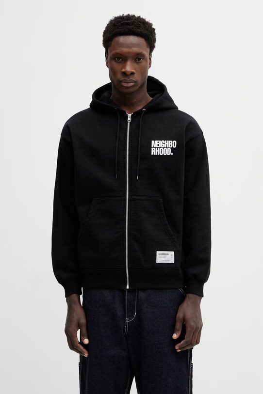 Odzież NEIGHBORHOOD bluza bawełniana CLASSIC SWEAT ZIP HOODIE LS 252UWNH.CSM03 czarny