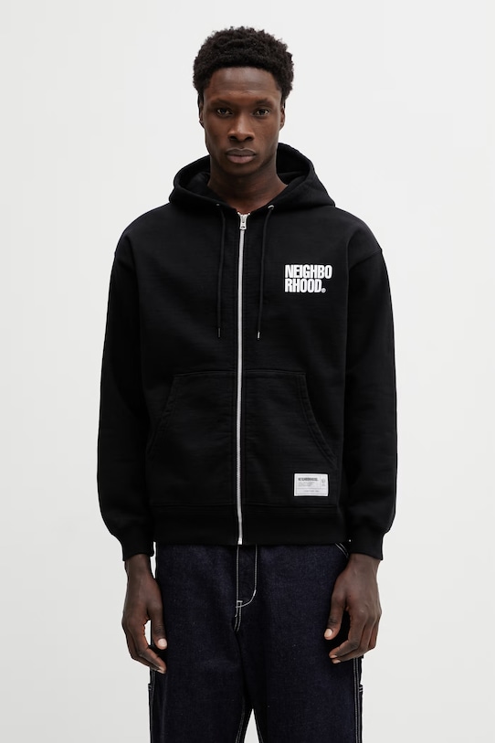 Odzież NEIGHBORHOOD bluza bawełniana CLASSIC SWEAT ZIP HOODIE LS 252UWNH.CSM03 czarny