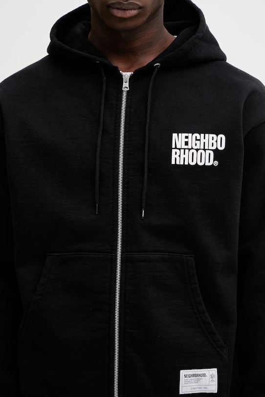 NEIGHBORHOOD bluza bawełniana CLASSIC SWEAT ZIP HOODIE LS czarny 252UWNH.CSM03