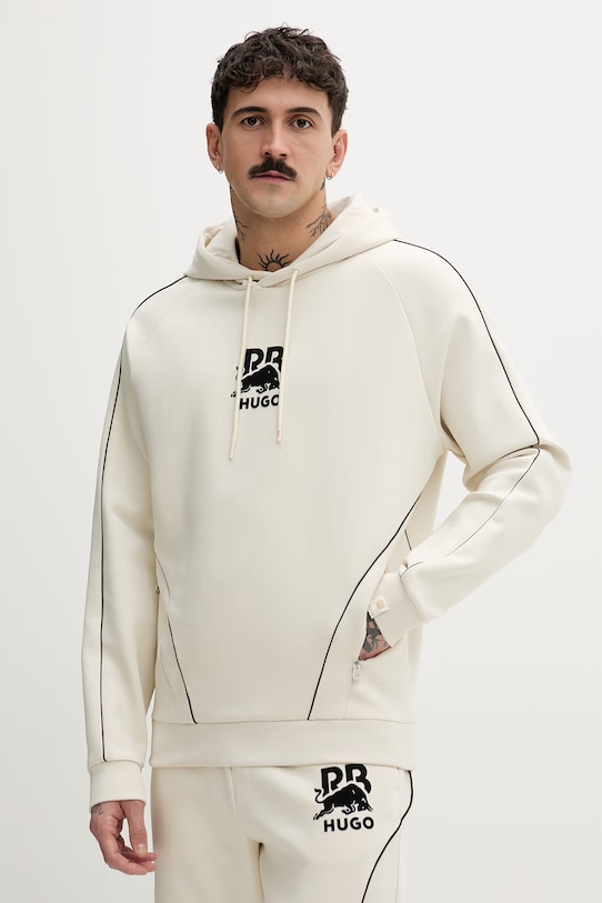 HUGO bluza z kapturem męska bawełniana z elastanem Dofrentis_RB beżowy 50559711