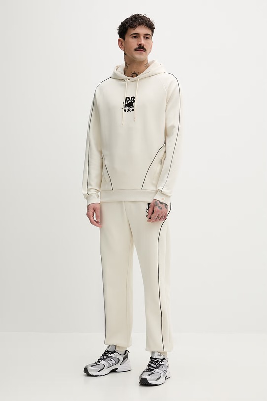 HUGO bluza z kapturem męska bawełniana z elastanem Dofrentis_RB 50559711 beżowy SS26