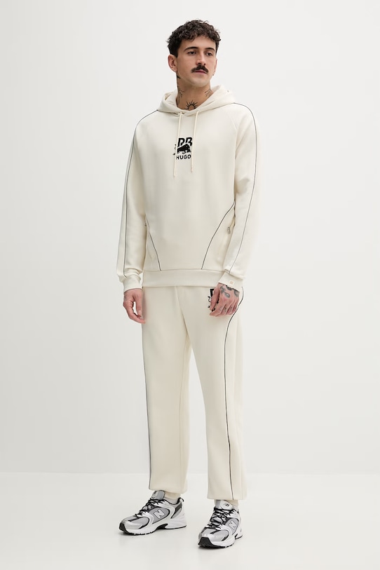 HUGO bluza z kapturem męska bawełniana z elastanem Dofrentis_RB 50559711 beżowy SS26