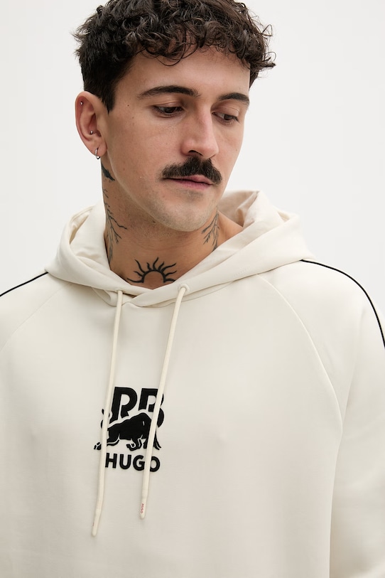 HUGO bluza z kapturem męska bawełniana z elastanem Dofrentis_RB beżowy 50559711