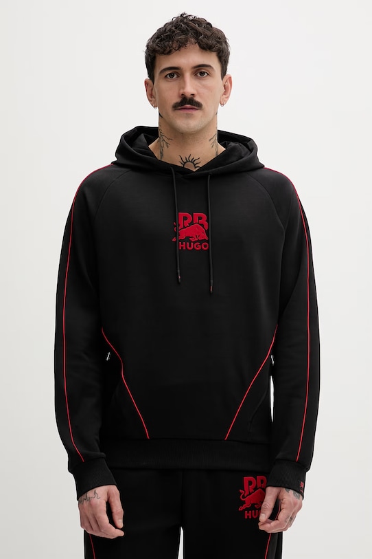 HUGO mikina s kapucí pánská bavlněná s elastanem Dofrentis_RB černá 50559711