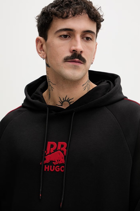 HUGO mikina s kapucí pánská bavlněná s elastanem Dofrentis_RB černá 50559711