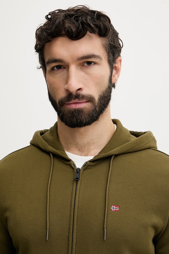 Napapijri bluza rozpinana z kapturem męska bawełniana BALIS zielony NP0A4HHVG3A1