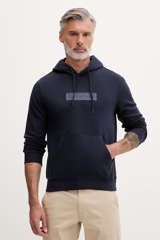 Napapijri bluza z kapturem męska bawełniana B-BOX LOGO granatowy NP0A4I7V1761
