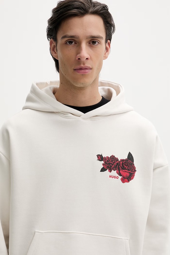 Bavlněná mikina HUGO Dagethood béžová 50556389