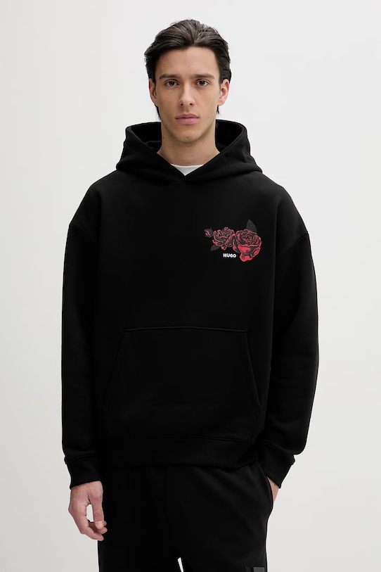 Bavlněná mikina HUGO Dagethood nášivka černá 50556389