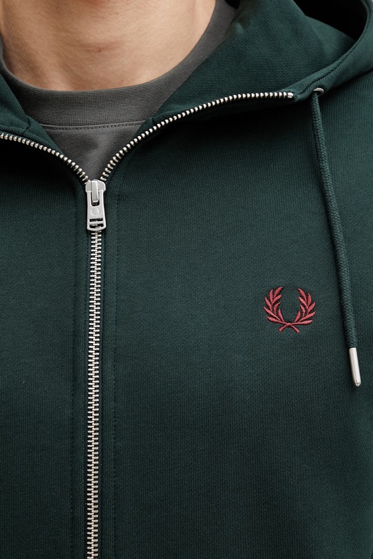 Fred Perry hanorac cu fermoar și glugă din bumbac bărbătesc verde J7536