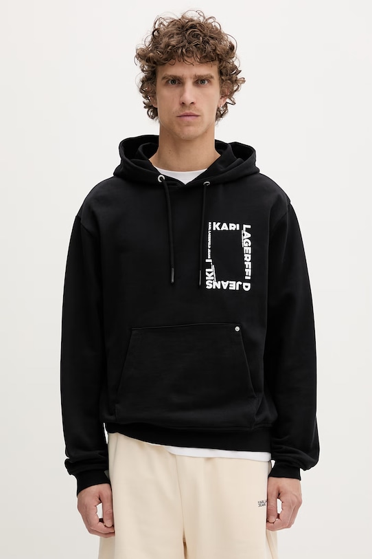 Karl Lagerfeld Jeans суичър с качулка мъжки от памук черен B2M20028