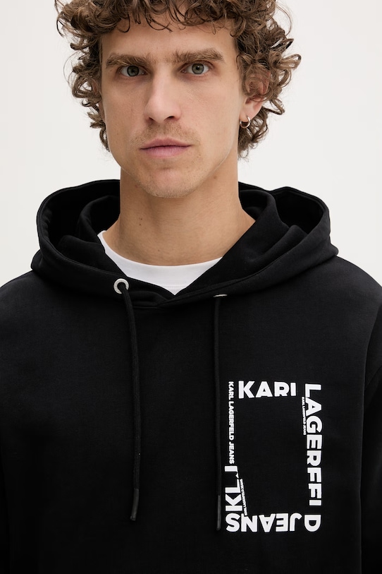 Karl Lagerfeld Jeans суичър с качулка мъжки от памук черен B2M20028