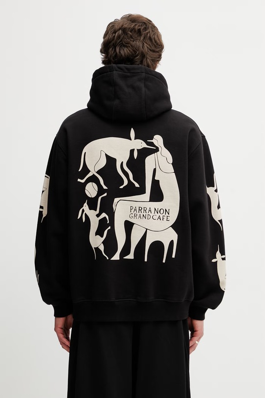 by Parra Non grand cafe bluza z kapturem męska z bawełną czarny 55230