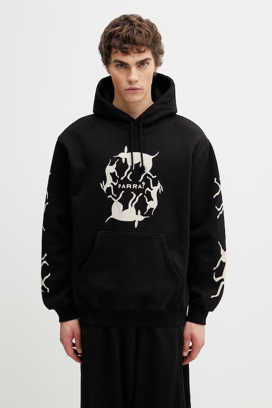 Odzież by Parra Non grand cafe bluza z kapturem męska z bawełną 55230 czarny