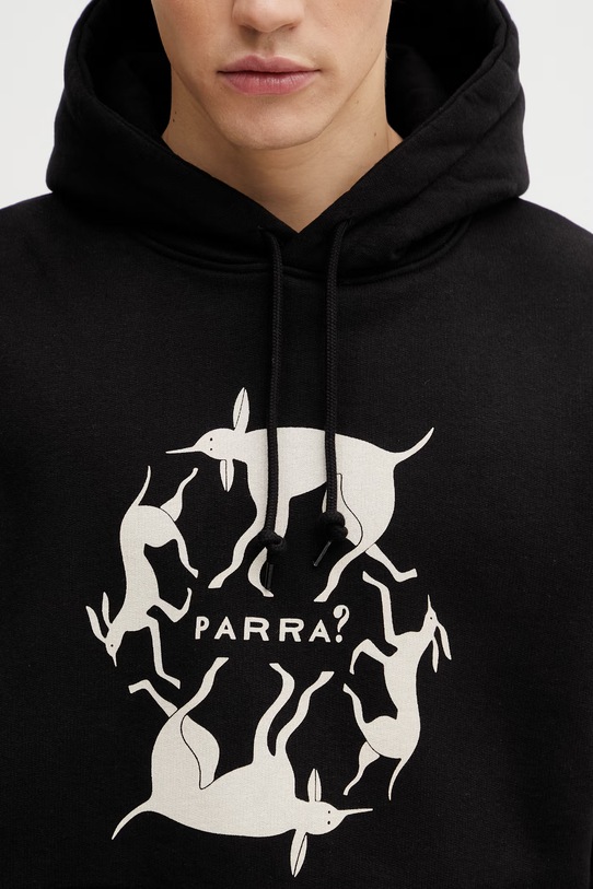 by Parra Non grand cafe bluza z kapturem męska z bawełną czarny 55230