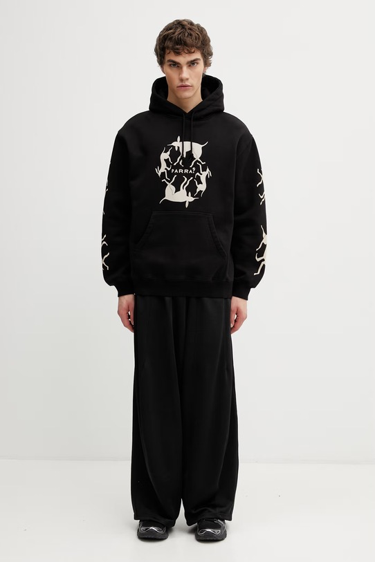 by Parra Non grand cafe bluza z kapturem męska z bawełną 55230 czarny