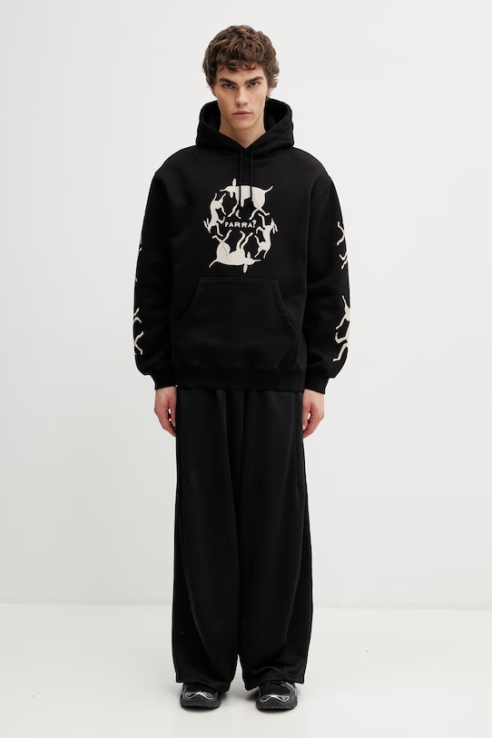 by Parra Non grand cafe bluza z kapturem męska z bawełną 55230 czarny