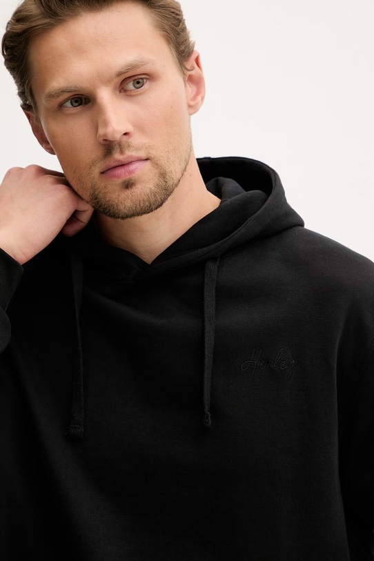 Hurley bluza z kapturem męska bawełniana czarny MFTEUTT0003