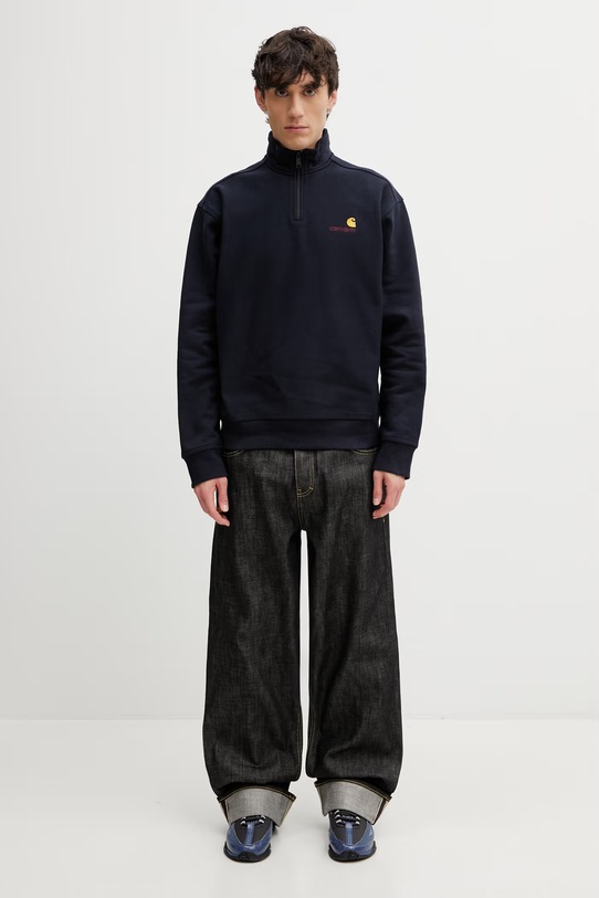Carhartt WIP Half Zip American Script Sweat bluza z kapturem bawełniana z elastanem męska I027014.J0XX granatowy