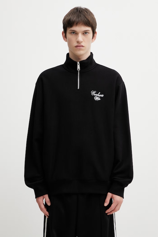 Carhartt WIP Longhand Half Zip Sweat mikina bavlnená pánska čierna I036372.0D2XX