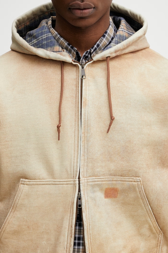 BEAMS кофта на блискавці з капюшоном бавовняна чоловіча бежевий 1118.4092.147