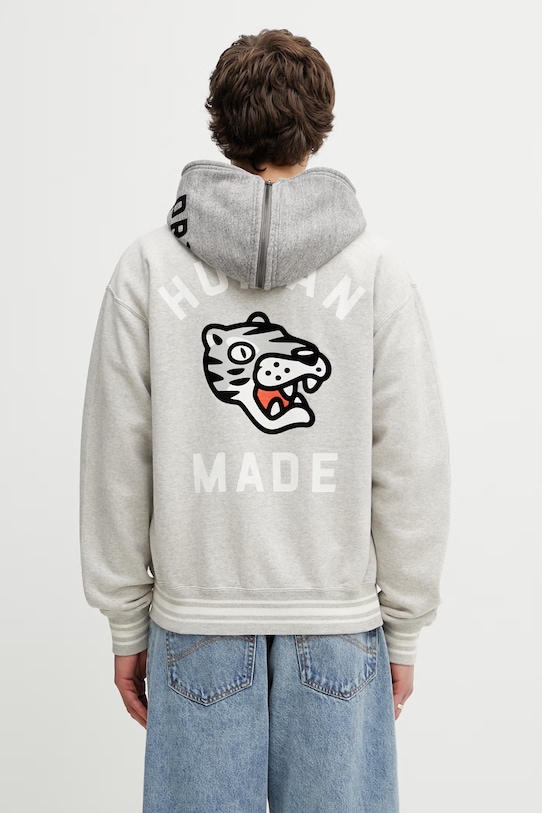 Human Made bluza rozpinana z kapturem bawełniana męska szary HM31CS018