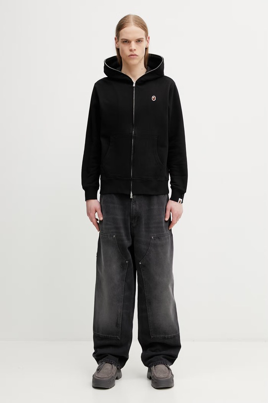 A Bathing Ape One Point bluza rozpinana z kapturem męska z bawełny 0ZXSWM313151Q czarny