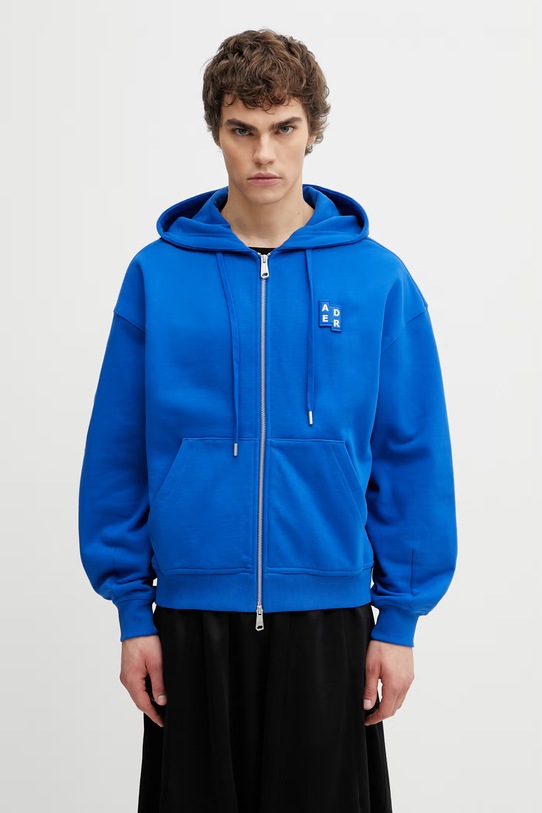 Ader Error hanorac cu fermoar și glugă din bumbac de damă albastru BO42FYHD0402BL