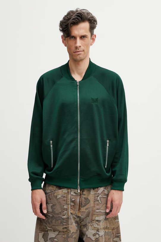 Needles hanorac cu fermoar cu bumbac bărbătesc verde SX420