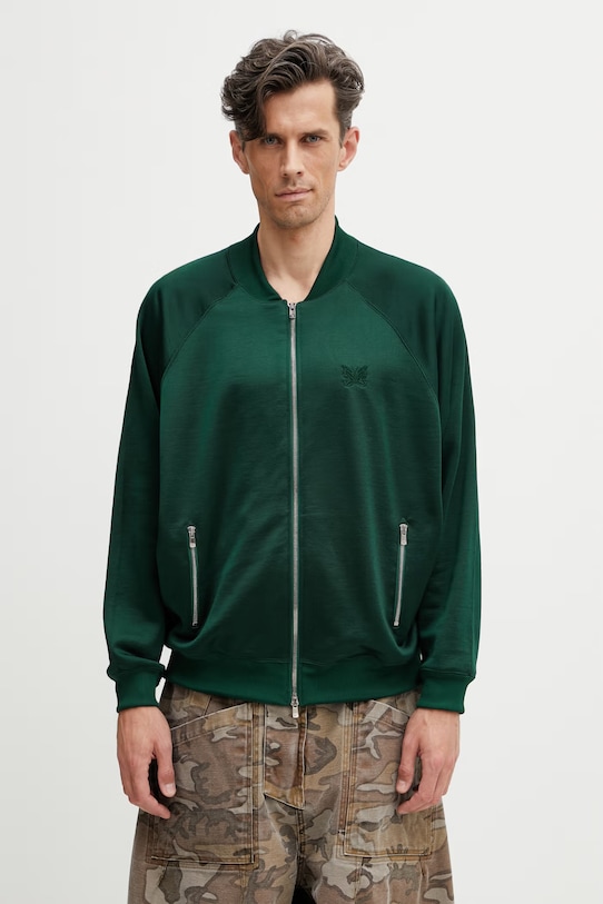 Needles hanorac cu fermoar cu bumbac bărbătesc verde SX420