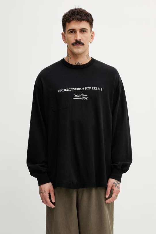 Undercover longsleeve męski z bawełną czarny UP1F4807
