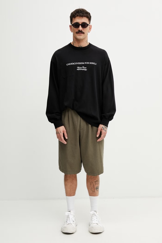Undercover longsleeve męski z bawełną UP1F4807 czarny
