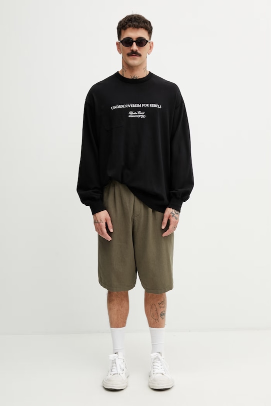 Undercover longsleeve męski z bawełną UP1F4807 czarny