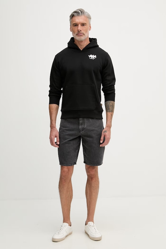 Alpha Industries суичър с качулка мъжки с памук Signature 266350 черен SS26