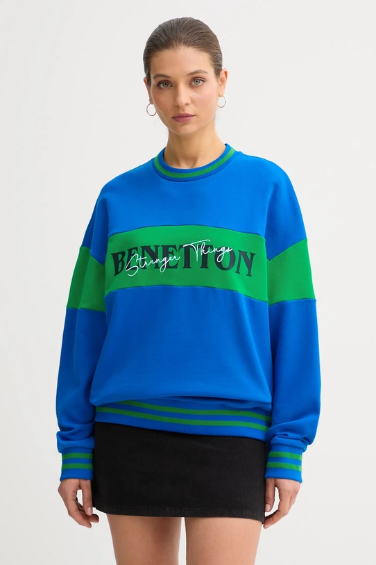 Bavlnená mikina United Colors of Benetton x Stranger Things jemný vzor modrá 342ZU10BA