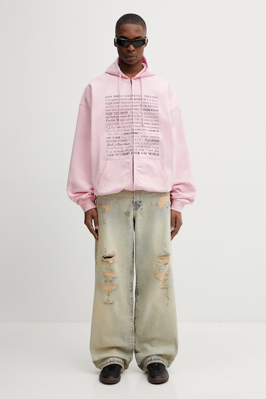 Vetements Fuck Everything bluza z kapturem bawełniana ME76ZU209PX różowy
