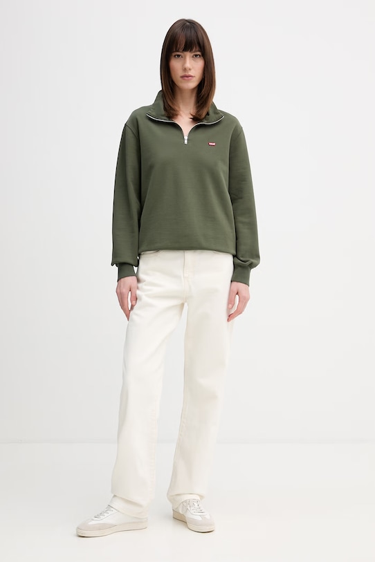 Îmbrăcăminte Levi's hanorac de bumbac LSE_ORIGINAL HM 1/4 ZIP 001B9 verde