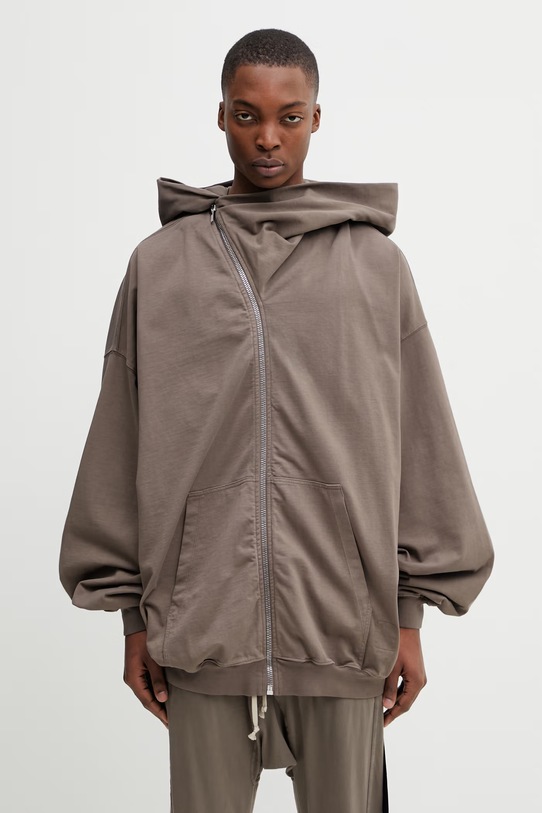 Rick Owens DRKSHDW Mountain Hun bluza rozpinana z kapturem bawełniana męska brązowy DU01F4278.RIGP