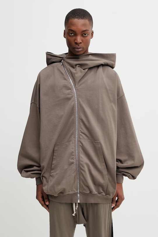 Rick Owens DRKSHDW Mountain Hun bluza rozpinana z kapturem bawełniana męska brązowy DU01F4278.RIGP