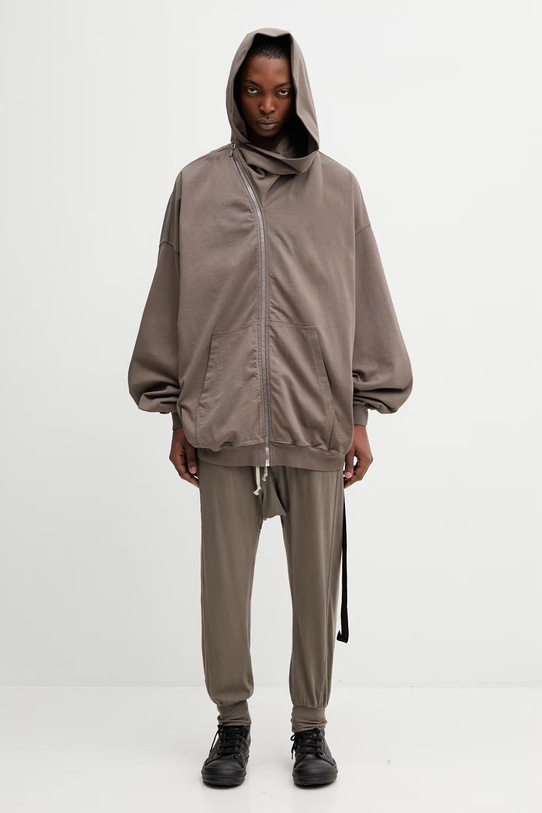 Rick Owens DRKSHDW Mountain Hun bluza rozpinana z kapturem bawełniana męska DU01F4278.RIGP brązowy
