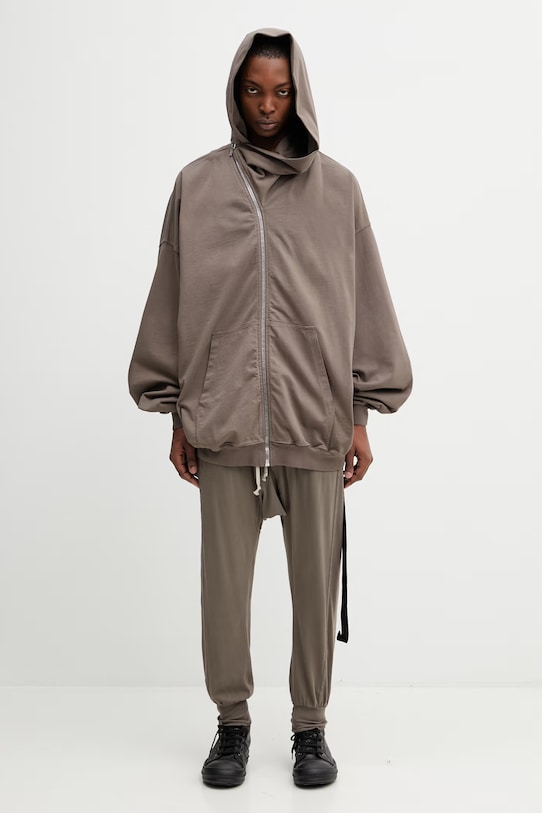 Rick Owens DRKSHDW Mountain Hun bluza rozpinana z kapturem bawełniana męska DU01F4278.RIGP brązowy