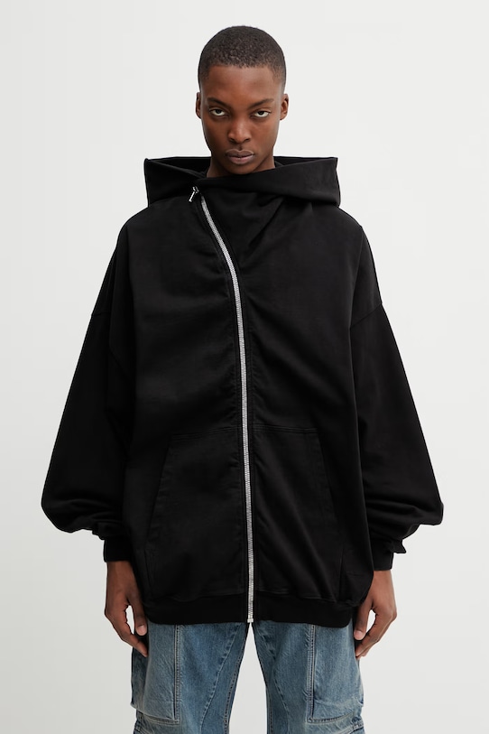 Rick Owens DRKSHDW Mountain Hun bluza rozpinana z kapturem bawełniana męska czarny DU01F4278.RIGP