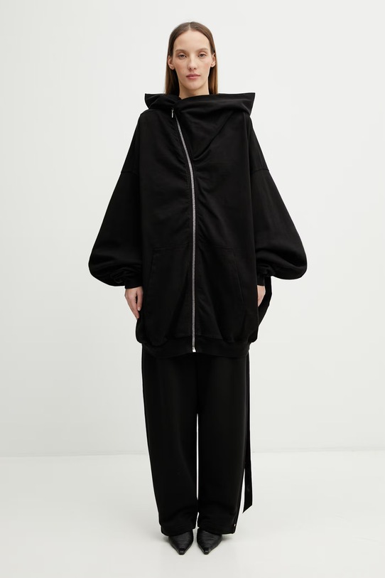Rick Owens DRKSHDW Mountain bluza rozpinana z kapturem bawełniana damska DS01F4228.RIGP czarny