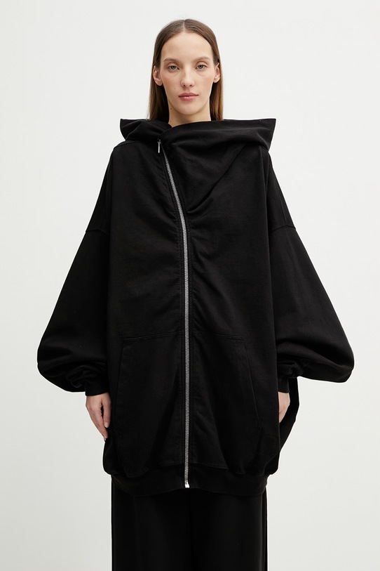 Rick Owens DRKSHDW Mountain bluza rozpinana z kapturem bawełniana damska czarny DS01F4228.RIGP