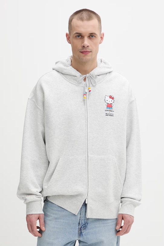 Converse rozepínací bavlněná mikina x HELLO KITTY CVM5H504 šedá