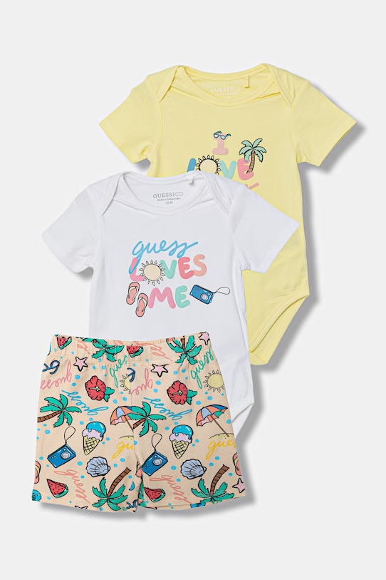 Guess komplet niemowlęcy bawełniany z elastanem żółty H6GW09.K6YW1.PPY2.M