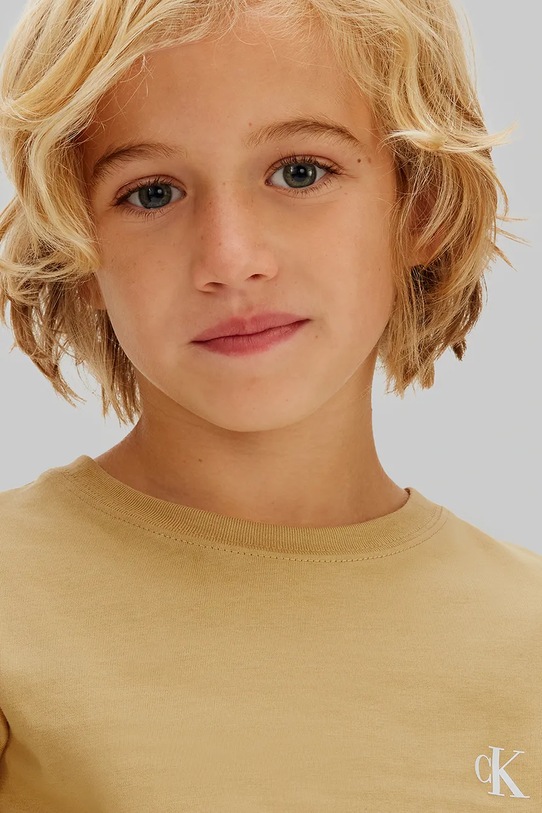 Calvin Klein Jeans longsleeve bawełniany dziecięcy 2-pack IB0IB02255.128.176.PPY2 beżowy