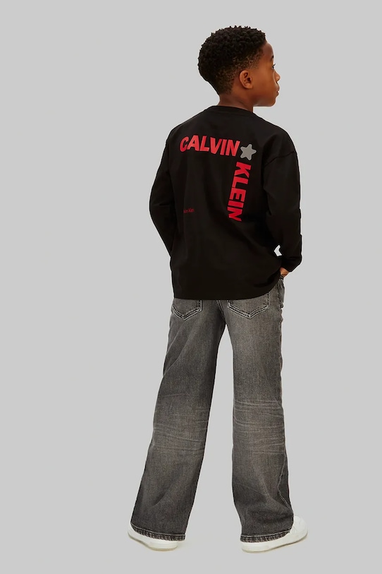 Calvin Klein Jeans longsleeve bawełniany dziecięcy czarny IB0IB02614.128.176.PPY2