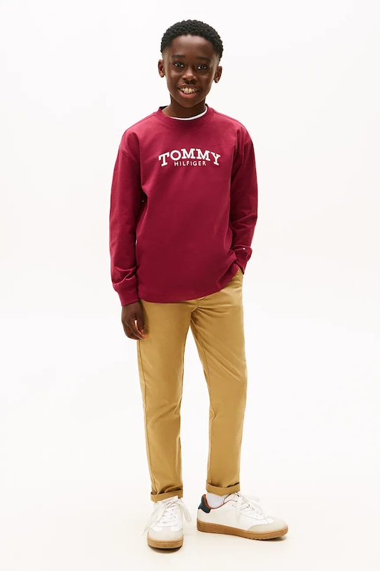 Chłopiec Tommy Hilfiger longsleeve bawełniany dziecięcy KB0KB10052.128.176.PPY2 bordowy
