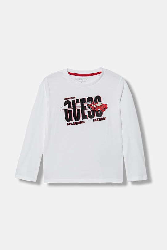 Guess longsleeve bawełniany dziecięcy nadruk biały N6RI01.K8HM4.PPY2